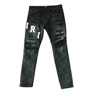 Men's AMIRI High-end Casual Fashion Streetwear Varsity Logo Jeans Size 36 Skinny